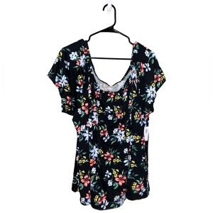NWT Old Navy Black Floral Boat Neck Blouse